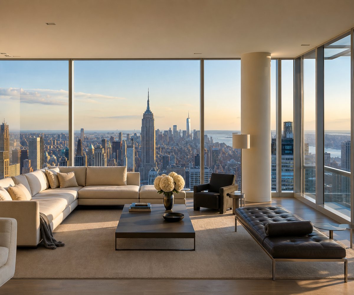 Sunlit Manhattan apartment with skyline views